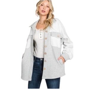 🆕 SEWN + SEEN Gray and White shacket with Long Sleeves and Relaxed Fit small